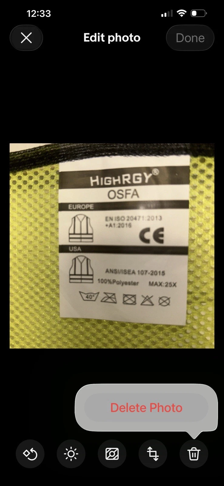 Safety Vest Lot Of 2 High Vis Yellow Reflective HighRGY No Pocket Mesh OSFA - product detail image 3