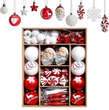 70 Pcs Christmas Tree Ornaments Set - Shatterproof Assorted Red and White