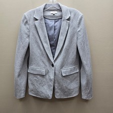 Ann Taylor LOFT Herringbone 100 Cotton Blazer Jacket Elbow Patch Gray Size 8