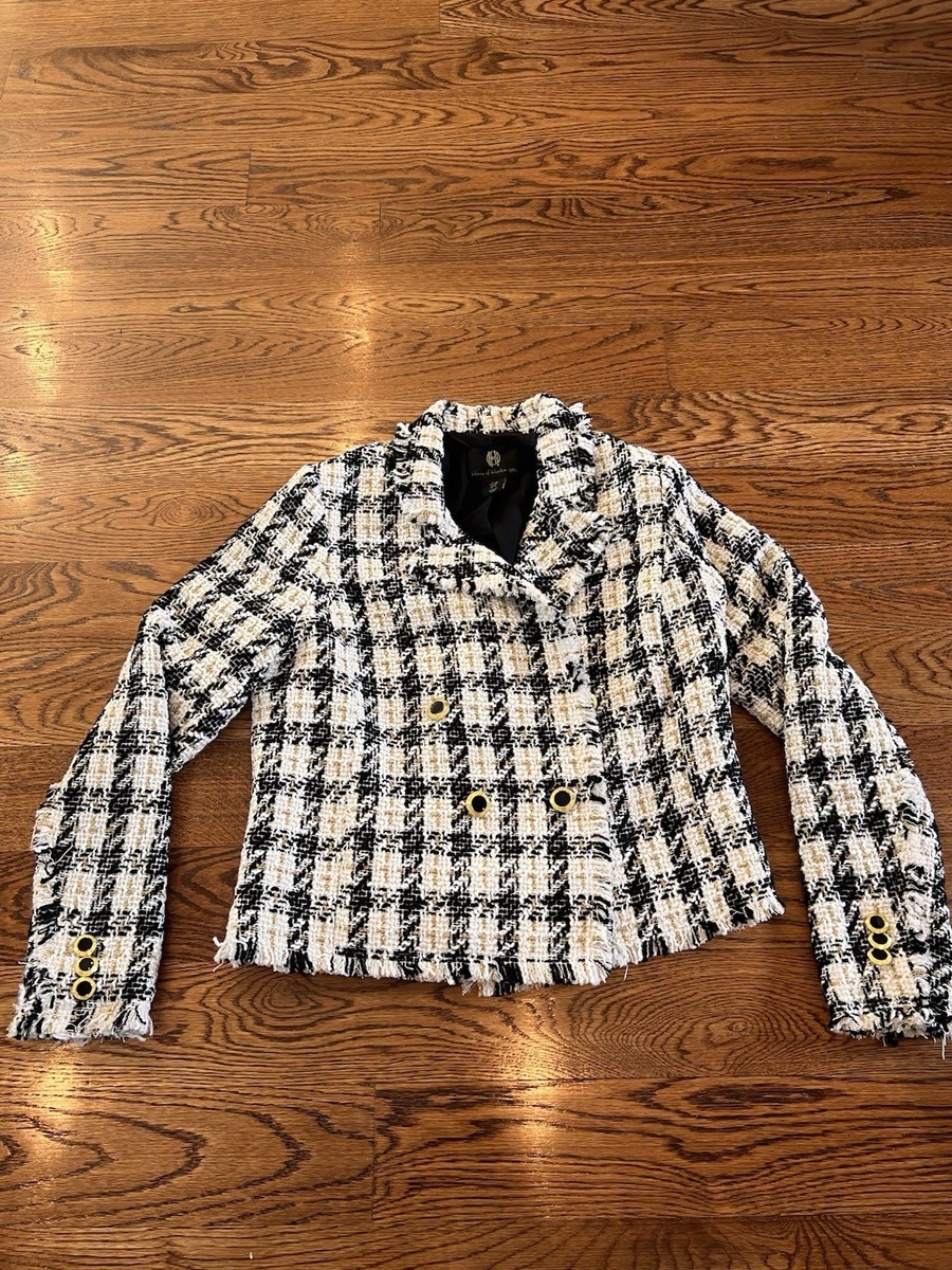House of Harlow 1960 Revolve Plaid Tweed Fringe Double Breasted Blazer Size  M | eBay