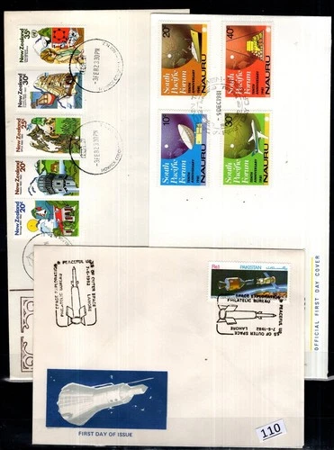 // NEW ZEALAND, PAKISTAN, NAURU 1982 - 3 FDC - SPACE, TRANSPORT, ANIMALS