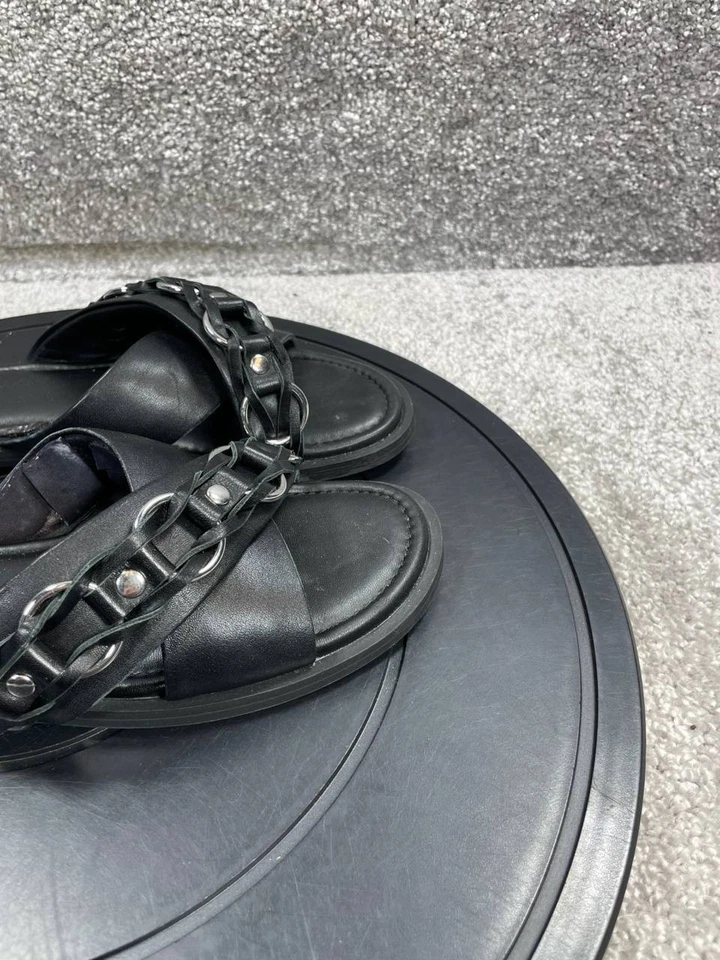 Rag & Bone Sandals Womens 36.5 Eu 6 Us Geo Chain Slide Black Crisscross Slip On - Image 2 of 4