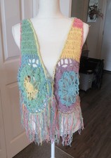 Handmade Crochet Colorful BOHO Fringed VEST S...