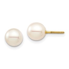 14k Yellow Gold 6-7 White Round Cultured Pearl Stud Screwback Earrings 0.15gm