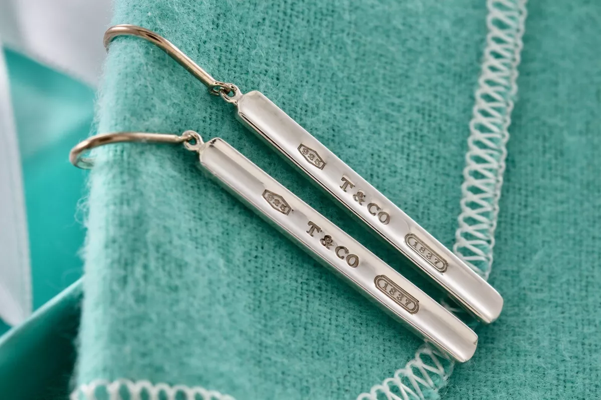 Tiffany Co. Silver 1837 Dangle Bar Hook Earrings eBay
