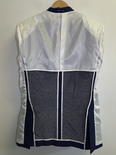 Alan Flusser Cotton Navy Blue White Polka Dot 2-Button L Blazer Jacket Coat - Picture 10 of 12