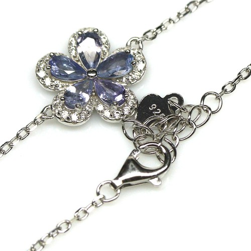 Gemstone Blue Tanzanite & White Zircon Bracelet 8" 925 Silver White Gold - Picture 3 of 5