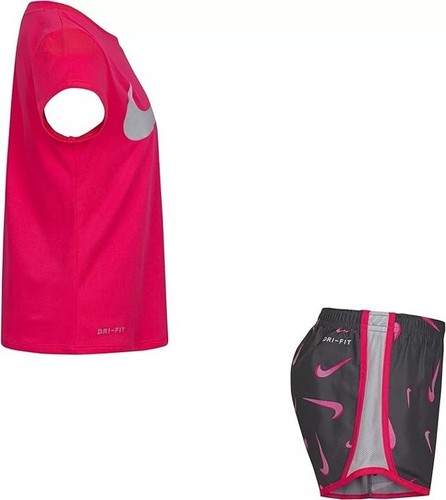 Nike Baby Girl 2T T-Shirt & Shorts Set Pink/Grey Graphic Outfit H664-M19 NWT - Picture 3 of 4
