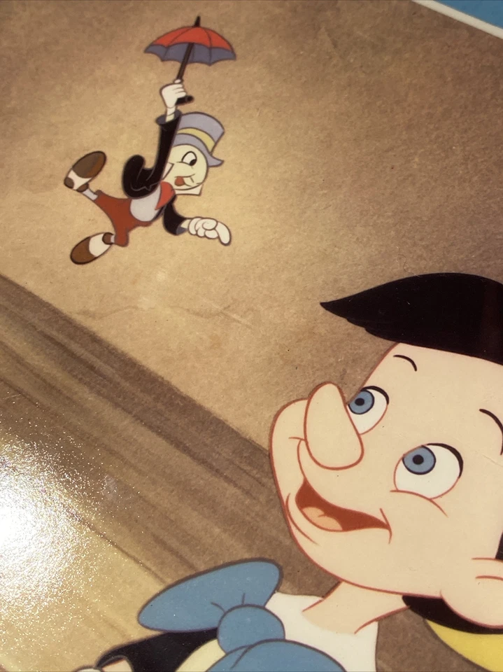 Raro "Pinóquio e Críquete Jiminy", Disney Classics Impressão Litográfica Celular Anos 1960 - Imagem 4 de 4