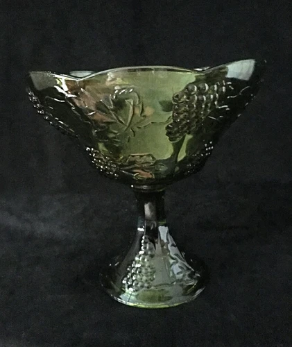 Vintage Indiana Green Glass Compote Fruit  Bowl