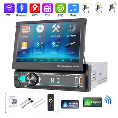 Single 1 Din Carplay Car Stereo 7'' flip Out Touch Screen Car Radio MP5 Player FM