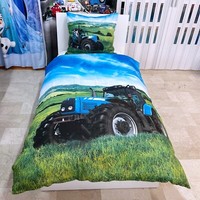 Traktor Blau Set 2Pezzi Einzelbett Bettbezug 160X200Cm Kissenbezug Umkehrbar