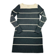 Gap Women's Long Sleeve Boat Neck Sweater Dress Gray Cream Stripe | XS
