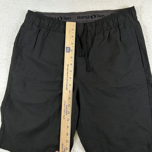 Pantalones Cortos Hang Ten Para Hombre Medianos Negros Cintura Elástica Bolsillos con Cordón Informales Verano - Imagen 9 de 12