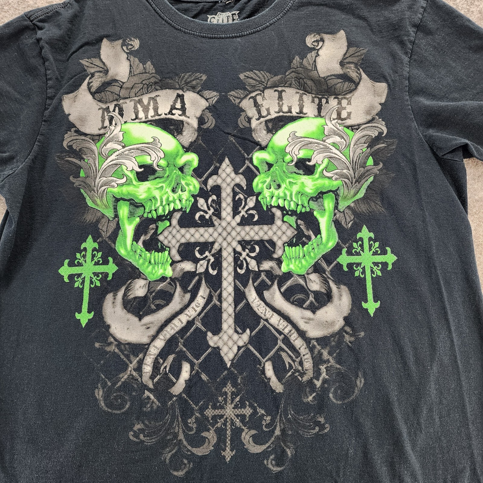 Vintage MMA Elite Shirt Mens XL Short Sleeve Black Green Skulls eBay