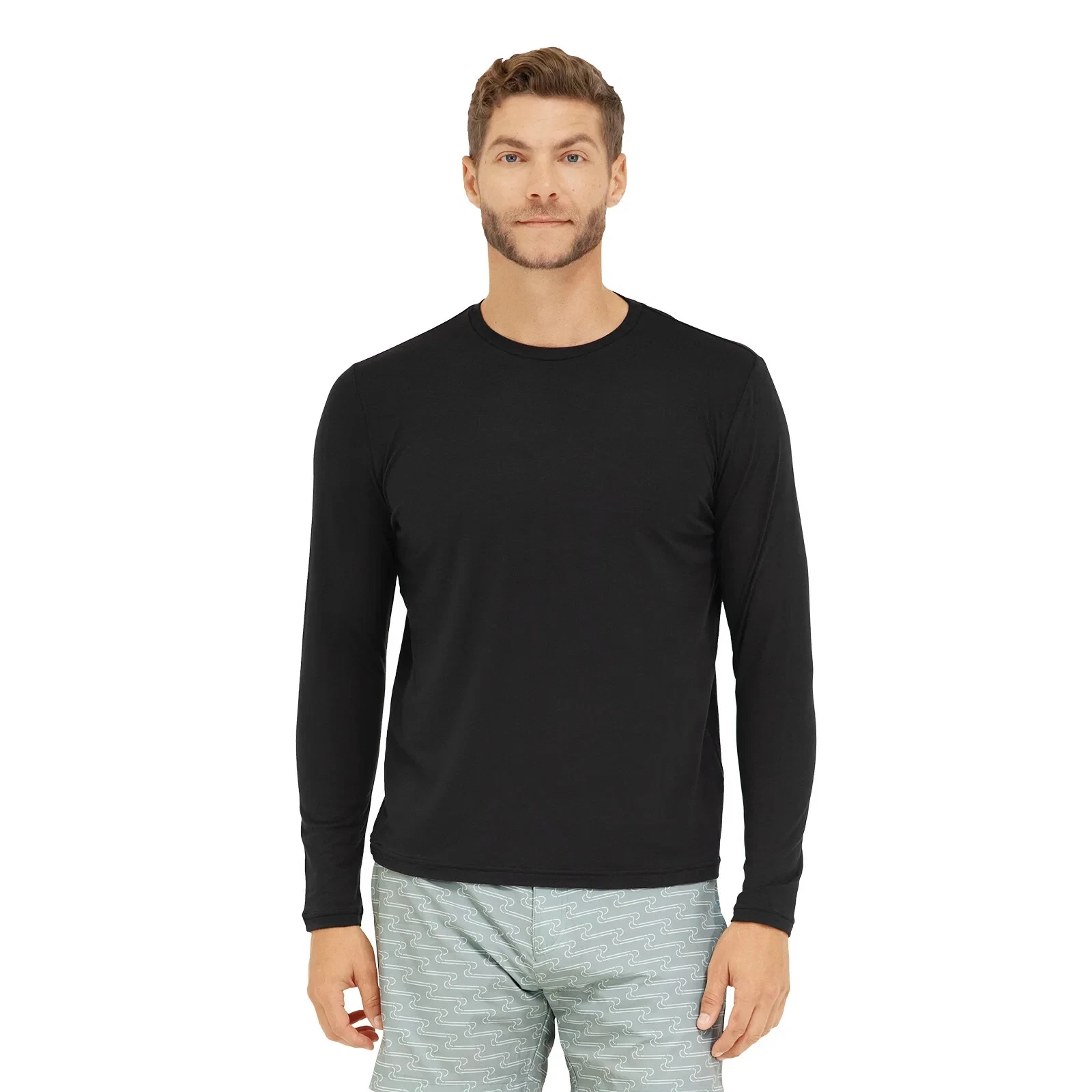 Somewhere Sunny Men UPF 50+ Bamboo Everyday Long Sleeve Black Shirt Size Large