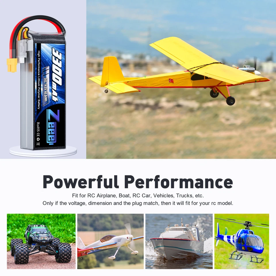 2x Zeee 4S LiPo Akku Batterie 14,8V 50C 3300mAh XT60 für RC Auto FPV RC Flugzeug - Bild 4 von 4