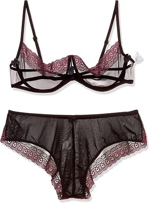 2 PC Sexy Sheer Open Cup Bra & Hipster Panty Anais Apparel Simone Black Purple