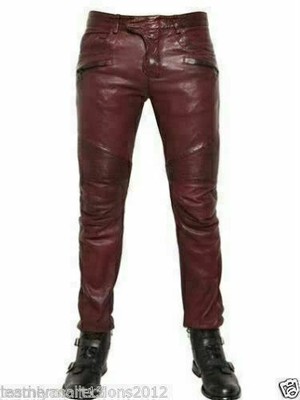 Real Lambskin Burgundy Leather Biker 