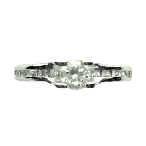 0.5CT 1/2 carat zirconia ring & 12 princess cut cz side of band Sterling Silver - Picture 1 of 5