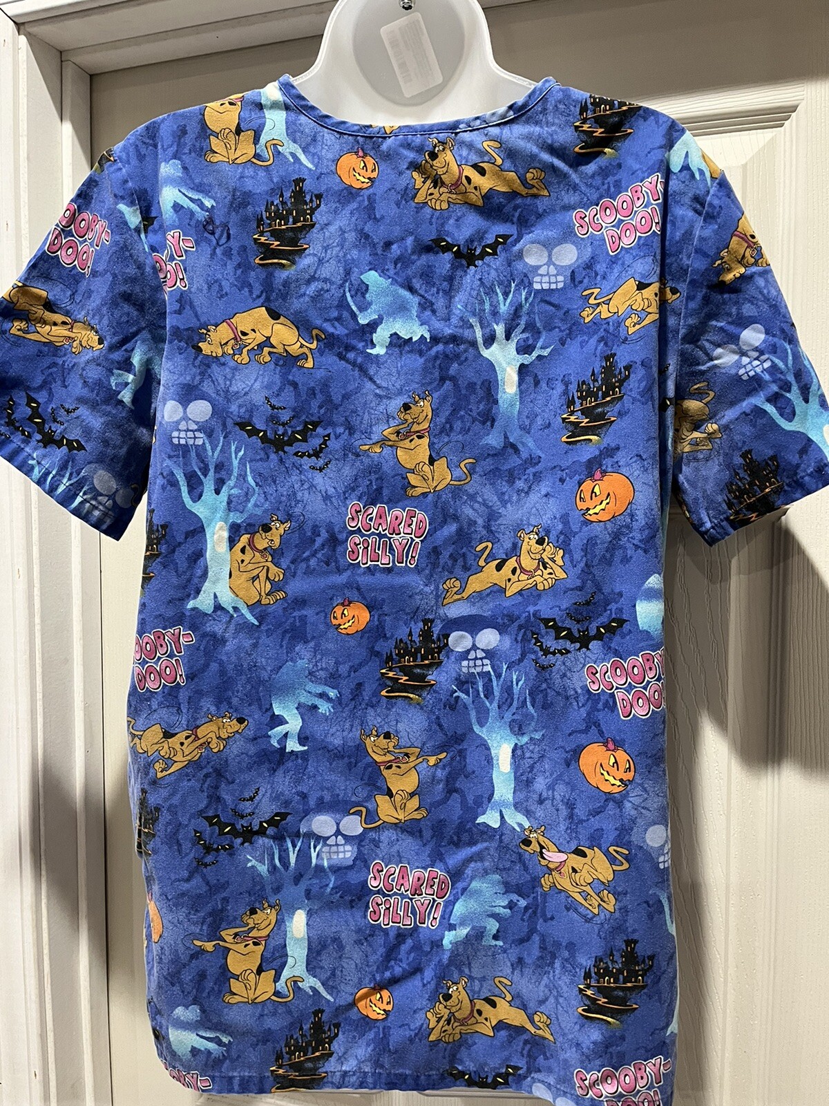Scooby Doo Women's Size Small Scrub Top Blue Halloween Cotton VTG | eBay
