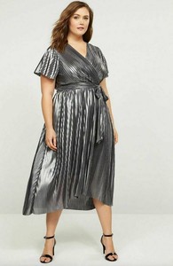 wrap pleated midi dress