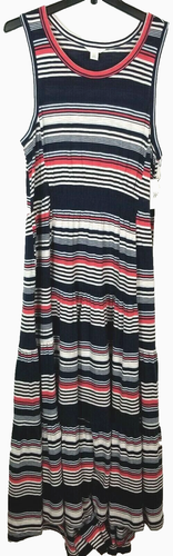 Caslon Womens Multicolor Striped Sleeveless Smocked Waist Tiered Maxi Dress L