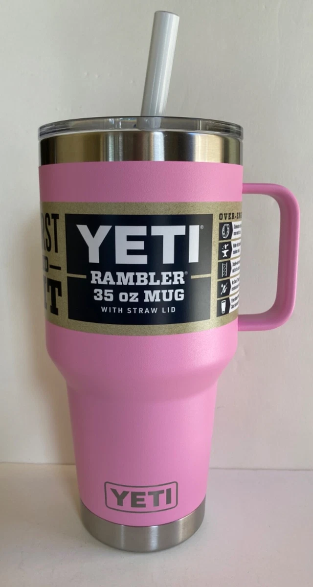 YETI 35 oz POWER PINK STRAW LID Rambler Mug Cup Handle Limited Edition NEW