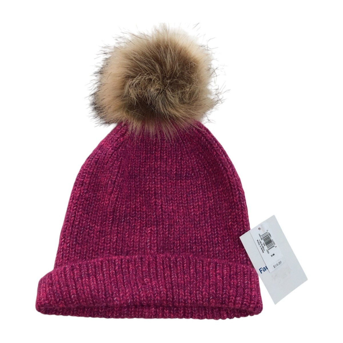 Old Navy Womens Size S-M Faux Fur Pom Knit Winter Beanie Hat