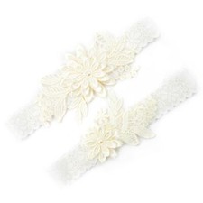 Milky White Garters for Bride 2 Pieces Wedding Garter for Bride Elasticity La...