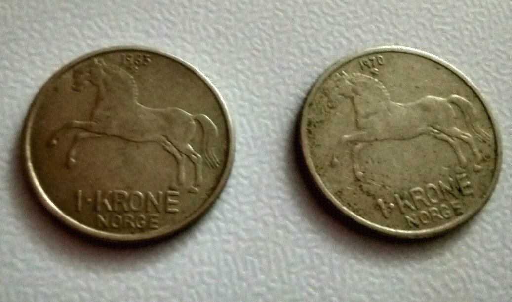 1970 1963 Norway 1.Krone Norge Coin, King Olav.V.R + Two 1 Rand 1977 ...
