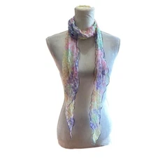 Womens Semi-Sheer Multifunctional Scarf Delicate Floral Pattern Purple Trim