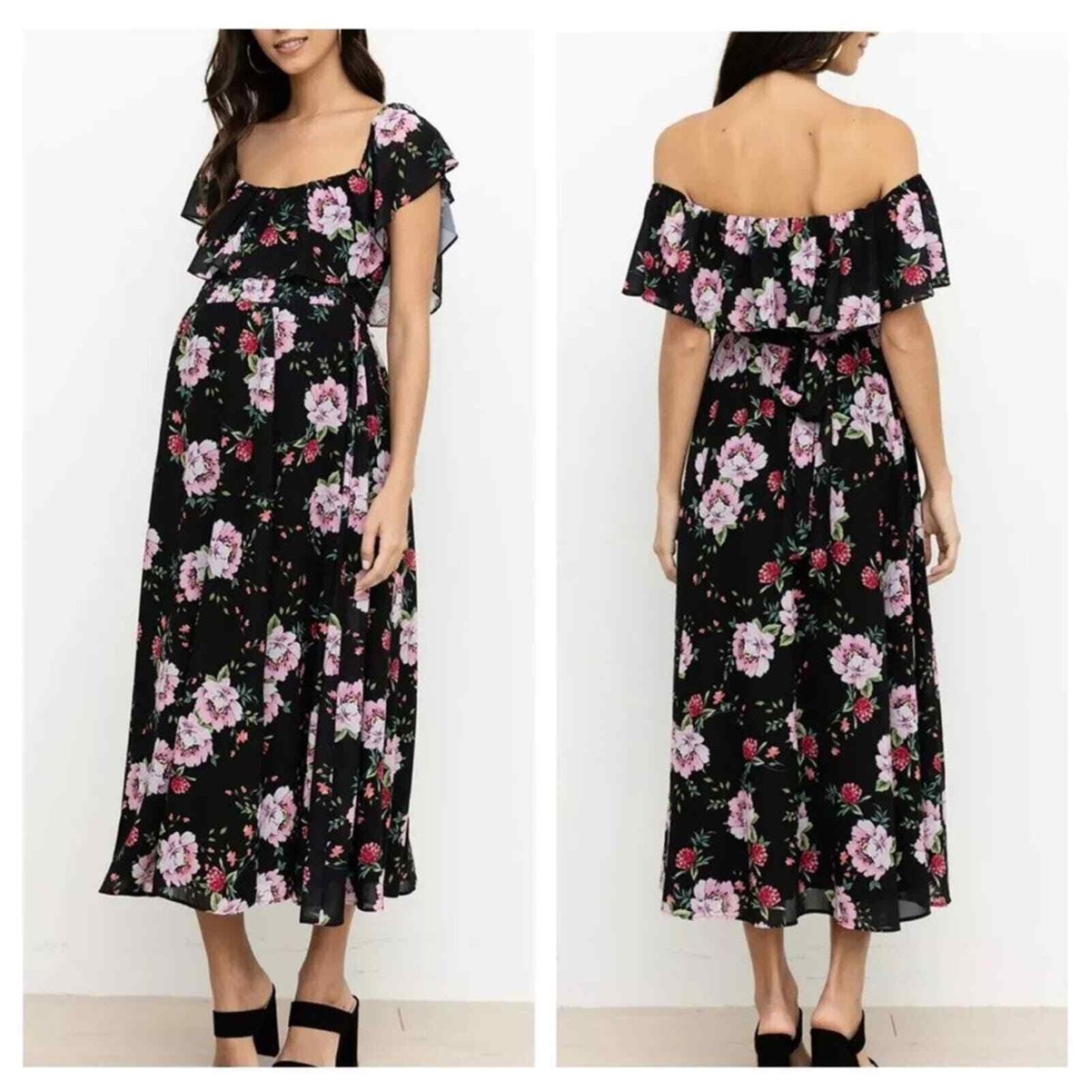 Yumi Kim Anthropologie Chantal Black Floral Maternity Midi Dress