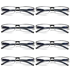 8 Pair Mens Rectangular Blue Light Blocking Reading Glasses Spring Hinge Readers