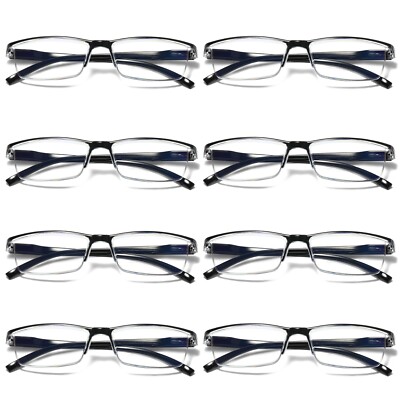 8 Pair Mens Rectangular Blue Light Blocking Reading Glasses Spring Hinge Readers