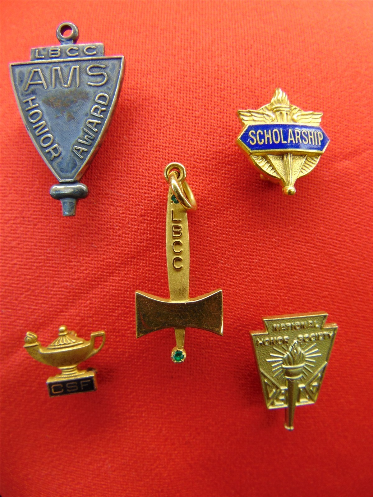 S L1600 Lot of 5 lapel pins high school/college scholarships 1966 academics ams lbcc