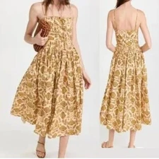 NEW RHODE KATRINA MIDI DRESS IN A GARDEN OF DREAM GOLDEN FLORAL PRINT SIZE 0