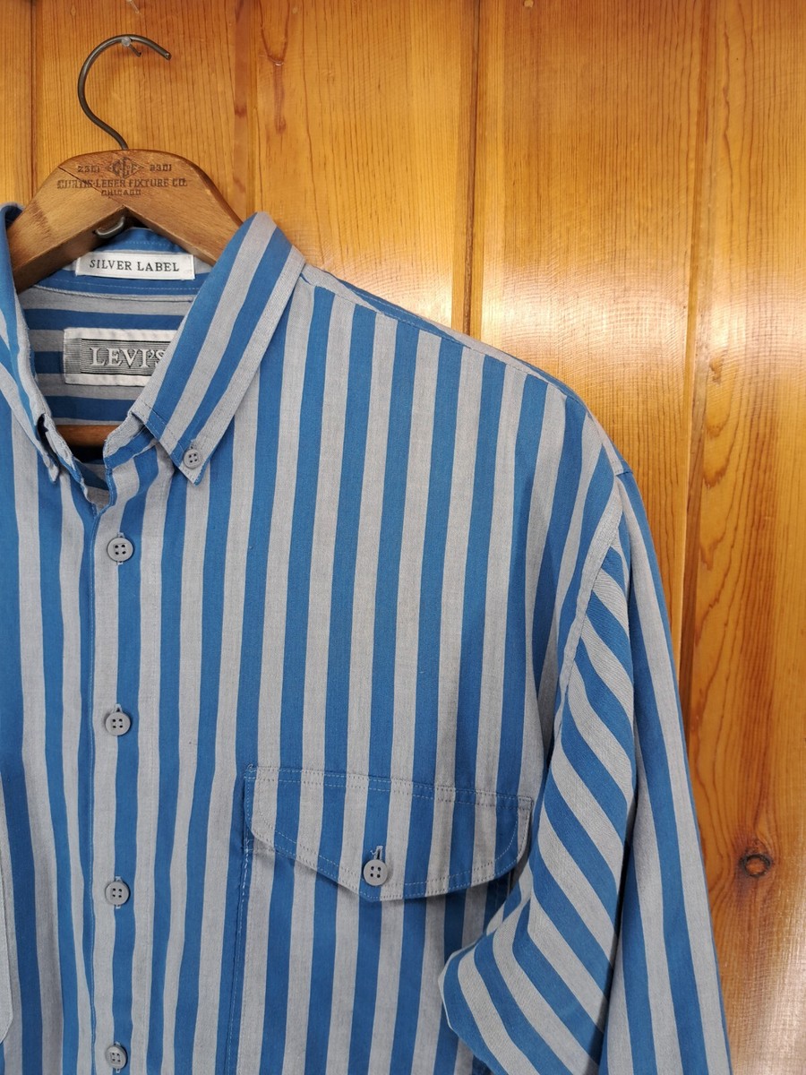 Vintage Levis XL Shirt Men's Silver Label Blue Stripe Button Up
