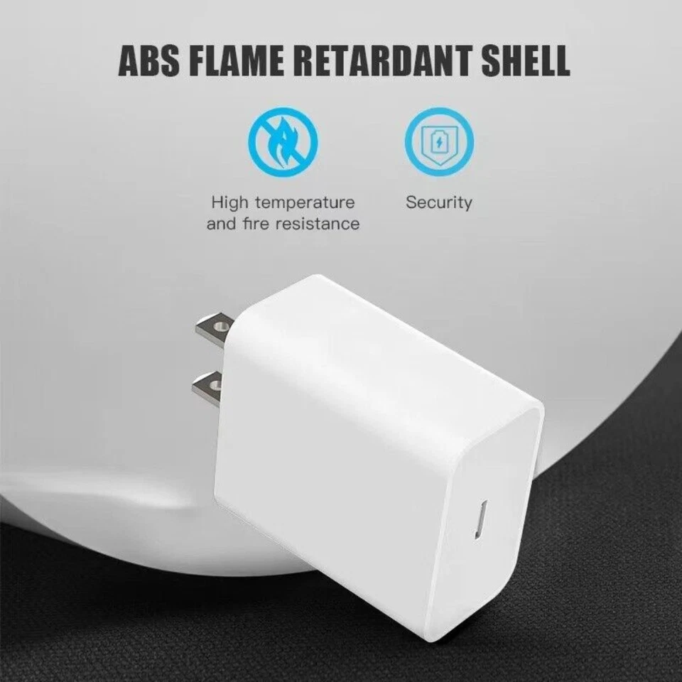 20W PD Fast Wall Charger 3/6FT Type-C Cable For iPhone 14 13 12 11 Pro Max XR 8 - Image 2 of 4