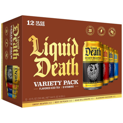 Liquid Death Iced Tea - Variety, Less Sugar*, Boost of Caffeine, B Vitamins, No