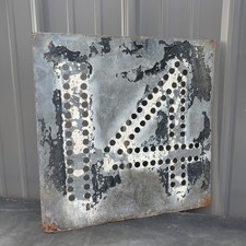 Antique Metal # 14 Sign Vintage Cutout Vintage Industrial Folk Decor Perforated 
