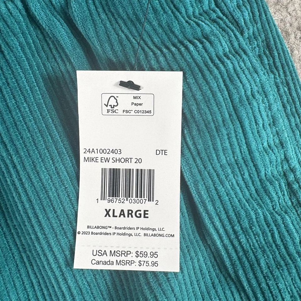 Pantalones Cortos Billabong Mike EW Para Hombres XL Verde Azulado Pana Cordón Informal Algodón Nuevos Foto 3 de 4