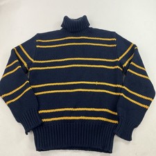 Vintage Polo Ralph Lauren Blue Turtleneck Sweater Wool Blend LARGE Chunky Knit