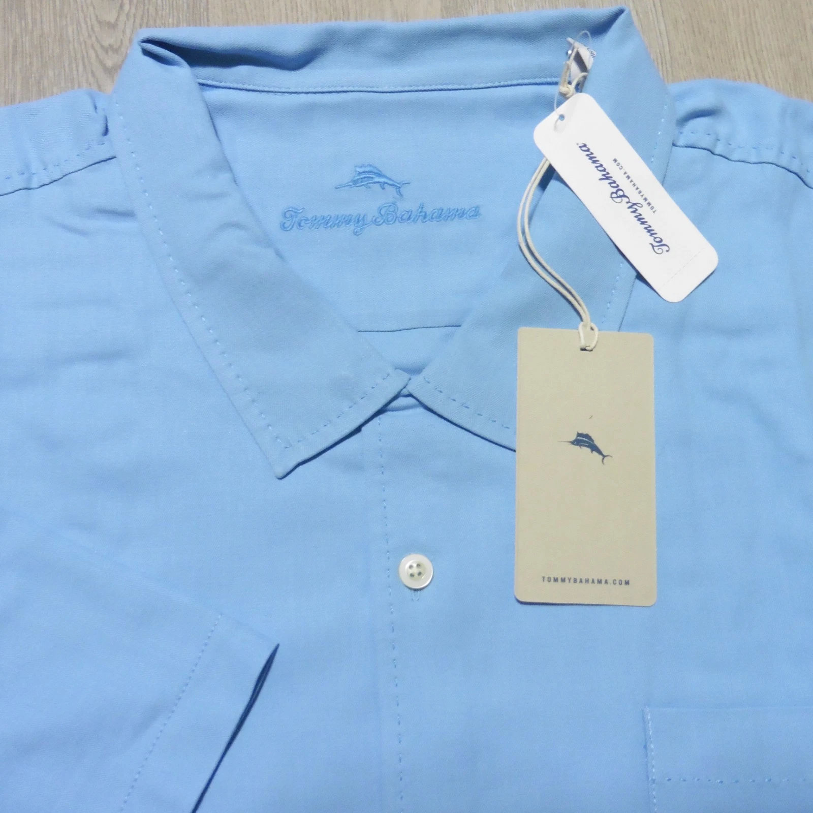 TOMMY BAHAMA Mens 4XLB 4XL BIG 100% SILK HAWAIIAN HERRINGBONE SHIRT BREAKER BLUE