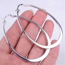 Ladies 925 Sterling Silver TARNISH-FREE Large 68  45mm Oval-Shape Hoop Earrings