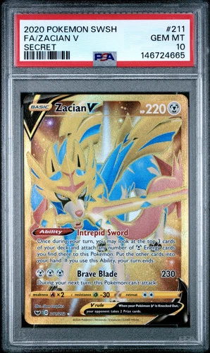 2020 Pokemon Sword & Shield Zacian V Secret Fa PSA 10 #211 211/202