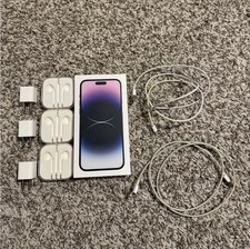 Apple iPhone 14 Pro Max Box, 3 Adapters, 3 Earphone Cases, and 2 Charging Cables
