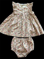 Petit Bateau NWOT Yellow/Green/Rust Floral Print Woven Dress Bloomer-12Mos