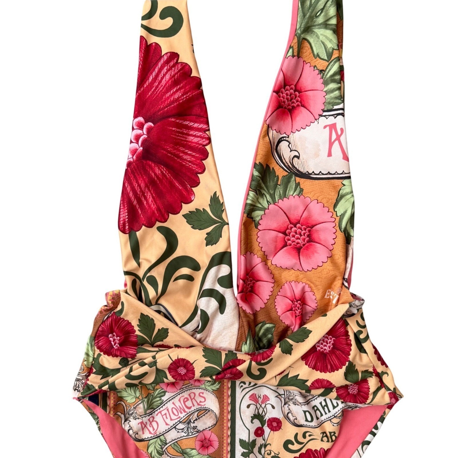 Agua Bendita Ellis Twist Front Plunge One-Piece Swimsuit M Floral Sold Out image 10