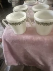 Vintage Pyrex White Milk Glass Green Crazy Daisy Spring Blossom Mug Coffee Cup(4